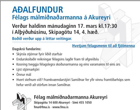 Aðalfundur félagsins verður haldinn í dag mánudaginn 17.mars kl.17:30 að Skipagötu 14 4.hæð salur Li&hellip;